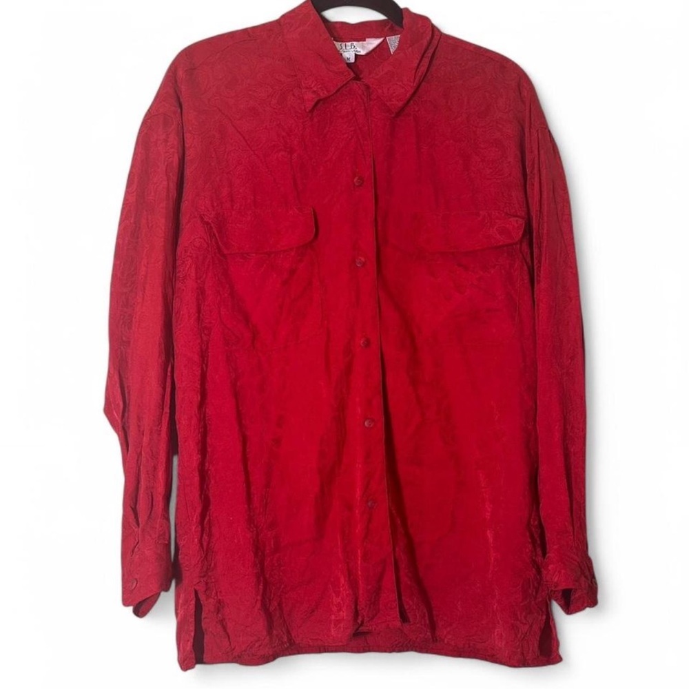 Silk Novelty Paisley print button down Red blouse size M